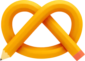 Medienbäcker-Logo showing an orange pencil in a pretzel shape