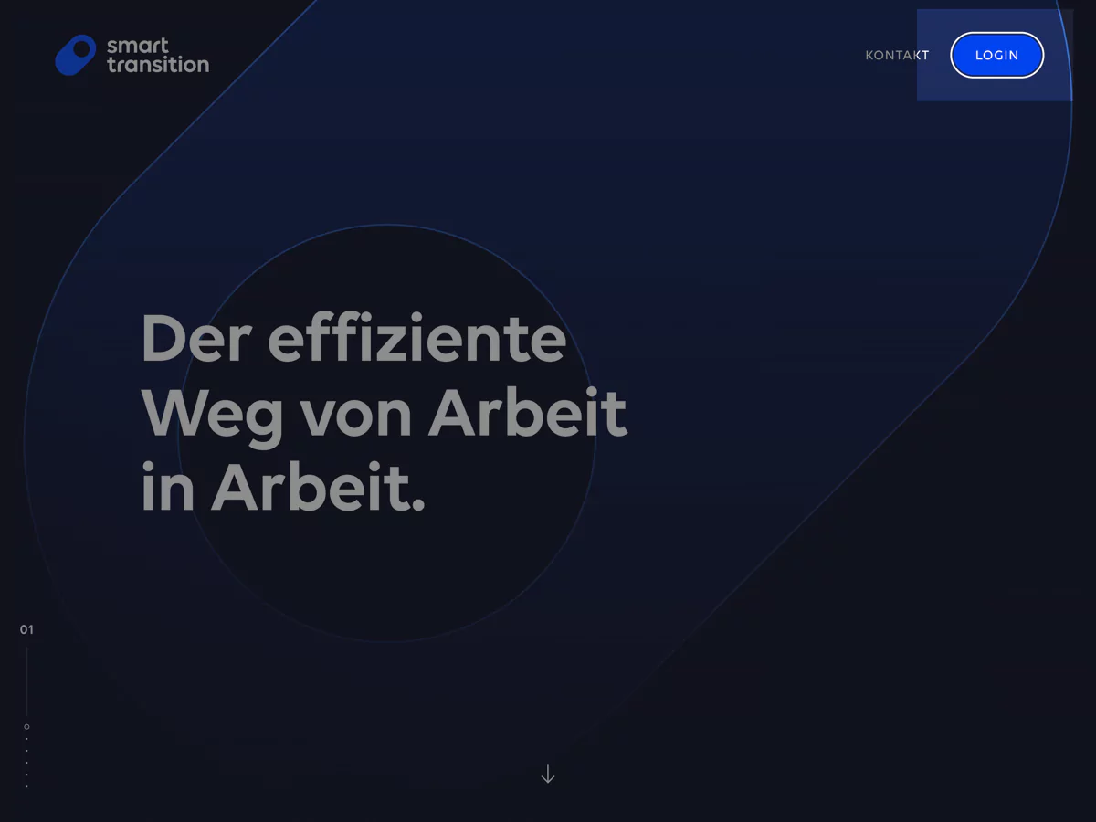 A screenshot of the Smart Transition website showing a white outline around a blue button with the text âLoginâ